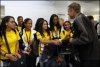 Education minister Nick McKim welcomes a group of students from Brazil